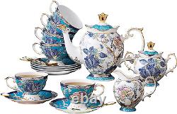 Bone China Coffee Tea Sets, 21 Piece Porcelain Tea Cup Set, Tea Cup and Saucer S