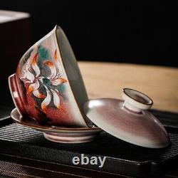 Boutique gaiwan handmade craft porcelain tureen Chaishao fox pattern cup saucer
