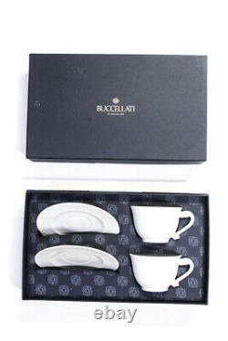Buccelatti White Porcelain Cup And Saucer Set Of Two In Box