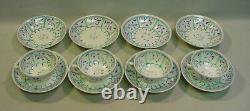 C. 1810-1830 NEWPORT England Hand Enameled 4 Cups + 8 Saucers Set Fine Porcelain