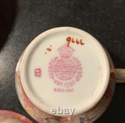 C. 1912 Mintons Pink Cockatrice 2 Demitasse Cup & Saucer Sets #9646 Globe Mark