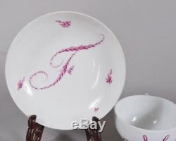 C1800 Meissen Porcelain Cup & Saucer Pink Floral Wreath Monogram MF