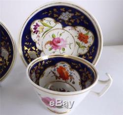 C1810 Two Antique English Porcelain Coffee Tea Cup Saucer Trios Coalport