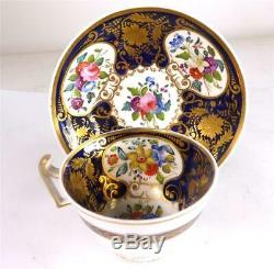 C1835 Antique Copeland & Garrett Porcelain Tea Cup & Saucer Cobalt Blue Flowers