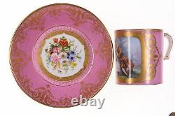 C1880 French Sevres Style Hand Painted Porcelain cup and saucer