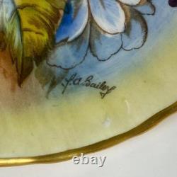 C1950 Vintage Aynsley Cabbage Rose Gold Gilt Teacup & Saucer Signed J A Bailey