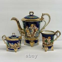 Capodimonte Cherub Porcelain Coffee / Tea Pot /Creamer / Sugar / 6 Cups-Saucer