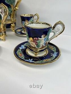 Capodimonte Cherub Porcelain Coffee / Tea Pot /Creamer / Sugar / 6 Cups-Saucer
