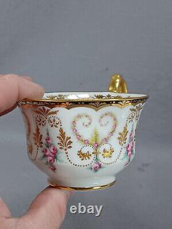 Cauldon Tiffany Hand Painted Pink Roses Raised Gold & Cobalt Tea Cup & Saucer E