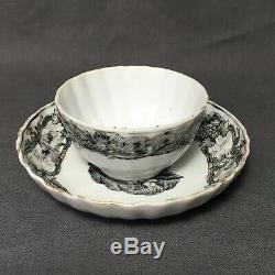Chinese Export 18th C Grisaille Gilt Porcelain Tea bowl cup & Saucer