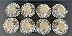 Chinese Famille Rose Medallion Demitasse Cups & Saucers Set of 8 Hand Painted