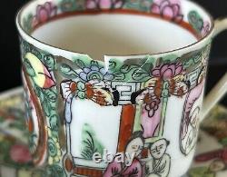 Chinese Famille Rose Medallion Demitasse Cups & Saucers Set of 8 Hand Painted