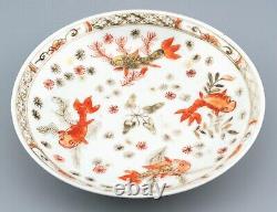 Chinese Tea Cup Saucer Famille Rouge Porcelain Qing Goldfish Qianlong 1736-1795