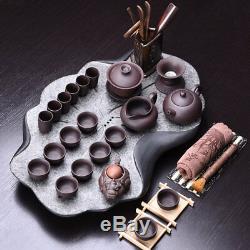 Chinese kungfu tea set yixing zisha tea set pot cups black stone tea tray large