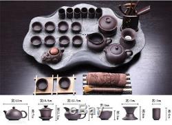 Chinese kungfu tea set yixing zisha tea set pot cups black stone tea tray large
