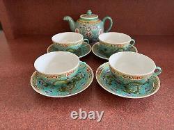 Chinese porcelain Turquoise Green Tea/Coffee Set Tea Pot 4 Cup/Saucer