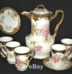 Chocolate set, Limoges, pot, 4 cups & saucers, LS&S, Offner, New Orleans, c1895