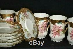 Chocolate set, Limoges, pot, 4 cups & saucers, LS&S, Offner, New Orleans, c1895