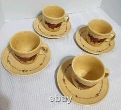 Classic West Collection By Cowboy Living Porcelain Cups And Saucers Set Of 4