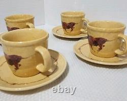 Classic West Collection By Cowboy Living Porcelain Cups And Saucers Set Of 4