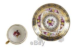 Continental Porcelain Tea Cup and Saucer Hand painted fruit florals gilt c1830