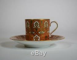Copeland Orange & Black Hand Painted Coffee Cup & Saucer, Circa 1880