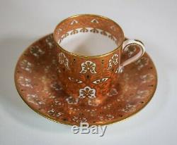 Copeland Orange & Black Hand Painted Coffee Cup & Saucer, Circa 1880