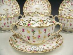 Copeland Spode F4630 Handpainted Roses Gold Swags 4 Covered Cream Soups Saucers
