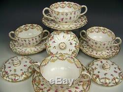 Copeland Spode F4630 Handpainted Roses Gold Swags 4 Covered Cream Soups Saucers