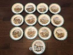 Copeland Spode Herring Hunt Green 9 Cups and 13 Saucers Fox Hunting