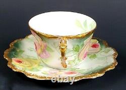 Coronet Limoges Porcelain Cup and Saucer Large Yellow Pink Roses