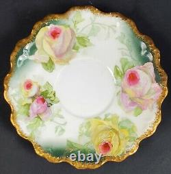 Coronet Limoges Porcelain Cup and Saucer Large Yellow Pink Roses