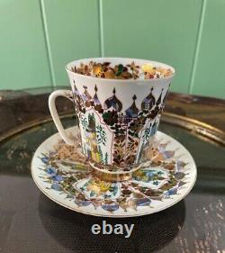 Cup and Saucer Lomonosov Russian Imperial Porcelain Hand Painted Fine China