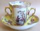 Dresden Augustus Rex Porcelain Quatrefoil Cup & Saucer Watteau/floral (ref9846)