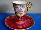 Dresden Antique Porcelain Burgundy Gold Hand Painted Cup & Saucer Signed Ca. 1902