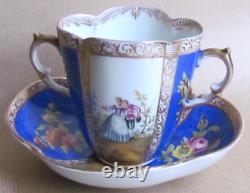 Dresden Augustus Rex Porcelain Quatrefoil Cup & Saucer Watteau/floral (10941)