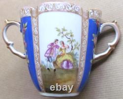 Dresden Augustus Rex Porcelain Quatrefoil Cup & Saucer Watteau/floral (10941)