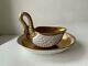 Dresden Carl Thieme Gold & White Antique Bisque Porcelain Swan Cup & Saucer