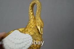 Dresden Carl Thieme Gold & White Antique Bisque Porcelain Swan Cup & Saucer