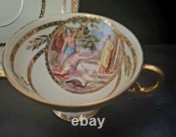 Dresden Germany Roman Hand Painted Gold Encrusted Portrait Tea Cup And Saucer