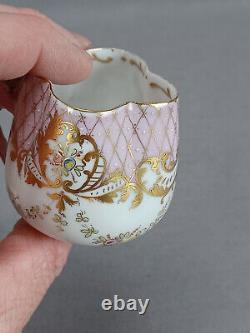 Dresden Hand Painted Floral Pink & Gold Scrollwork Demitasse Cup & Saucer