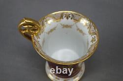 Dresden Hand Painted Watteau Scene Red Maroon Raised Gold Chocolate Cup & Saucer