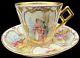 Dresden Hand Painted Watteau Scenes Raised Gold Floral Tea Cup & Saucer Antique