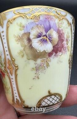 Dresden Hand Painted Watteau Scenes Raised Gold Floral Tea Cup & Saucer Antique