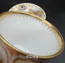 Dresden Hand Painted Watteau Scenes Raised Gold Floral Tea Cup & Saucer Antique