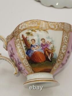 Dresden, Helena Wolfsohn Shell Cup And Saucer. 1890 Courting, Pink