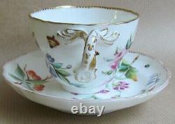 ENGLISH PORCELAIN DIVIDED HANDLE LEAF TERMINALS CUP AND SAUCER C1860 (Ref5644)