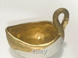 Edme Samson Paris Sevres Gold & White Porcelain Swan Cup & Saucer 1850