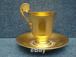 Empire Porcelain Cup & Saucer, Gold Ground, Topographical Two Tones 1850-1890