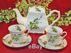 Empress Lily of the Valley Teaset 42oz Teapot, Two Cups and Saucers USA Made